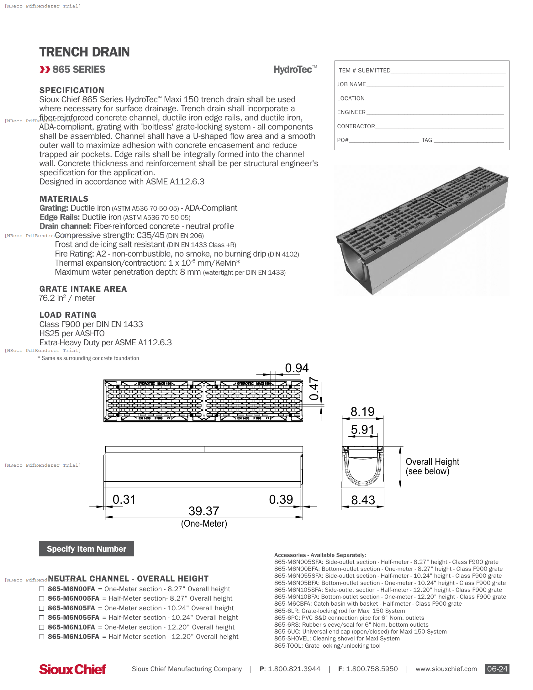 865 SERIES - HYDROTEC MAXI 150 CLASS F900 NEUTRAL - SPEC SHEET.PDF Specification Document